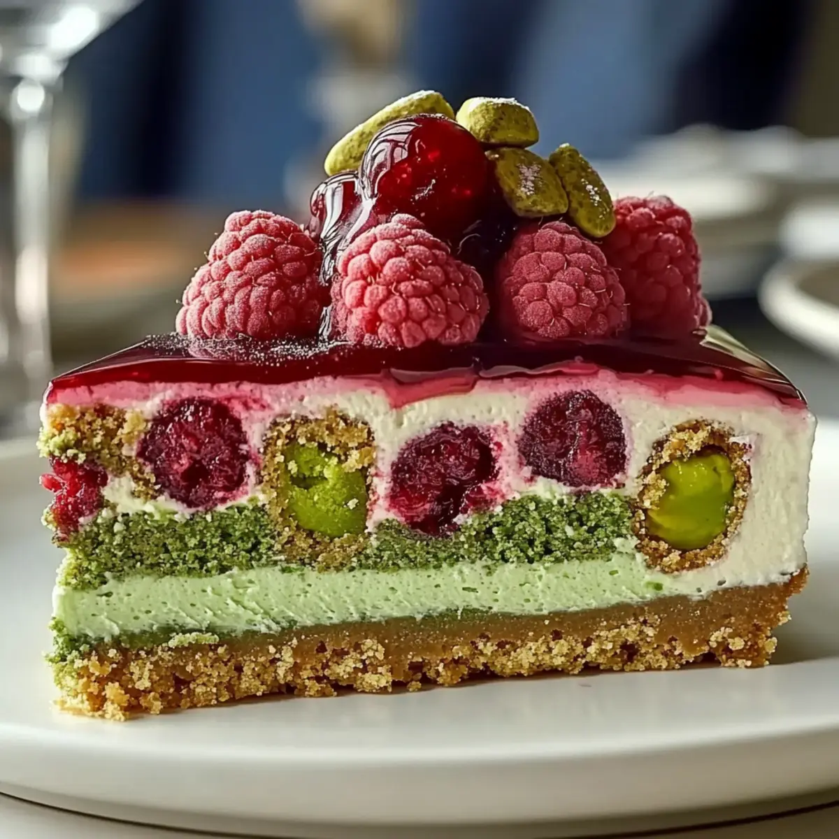 Elegant Pistachio Raspberry Crunch Cheesecake Recipe