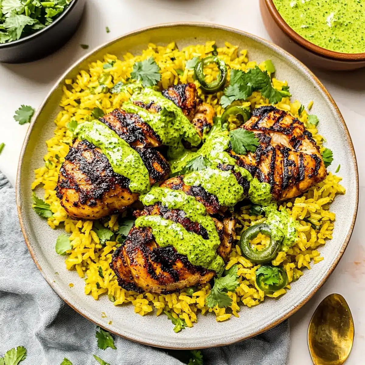 Peruvian Chicken & Rice with Green Sauce