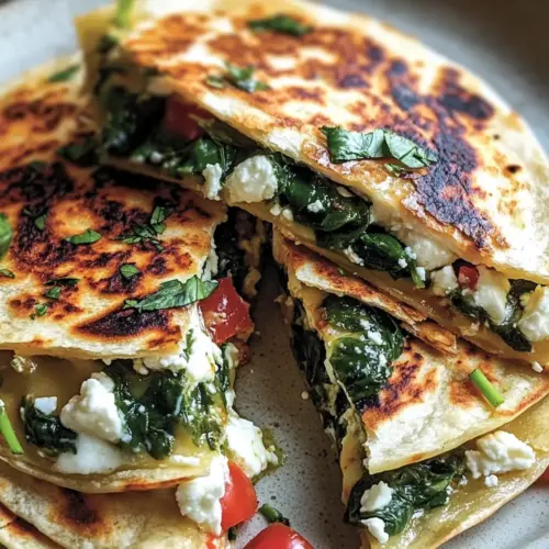 Mediterranean Quesadillas with Spinach, Feta, Mozzarella, and Red Onion