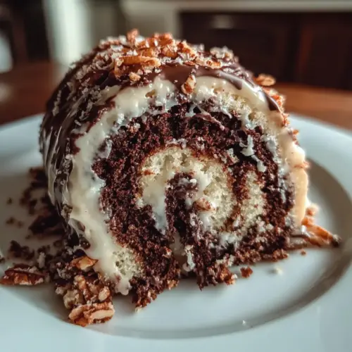 German Chocolate Coconut Pecan Roll Cake