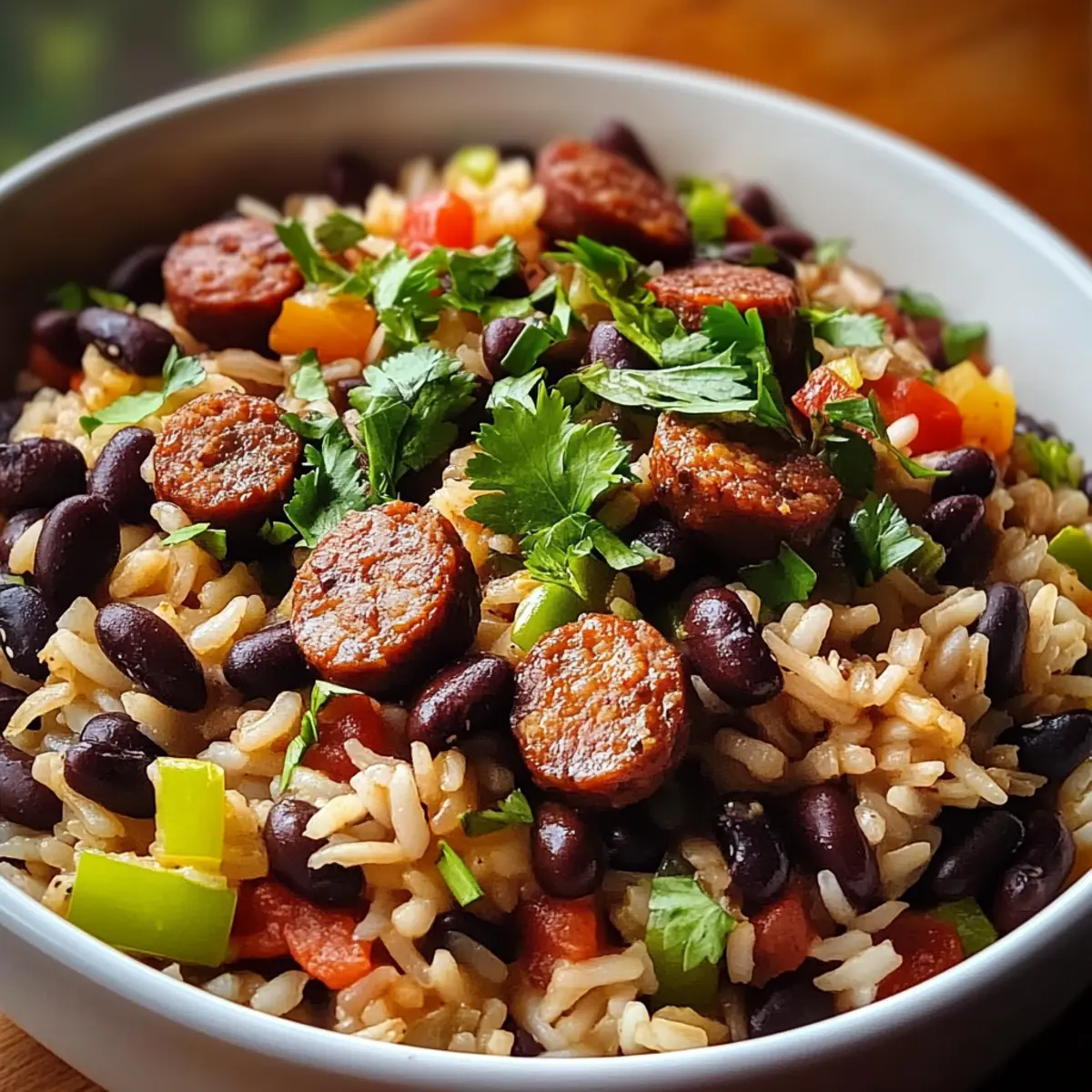 Black Beans and Rice with Beef Sausage
