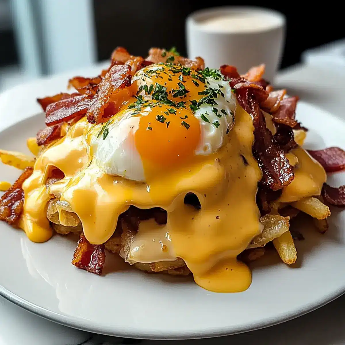 Breakfast Poutine with Creamy Hollandaise Sauce