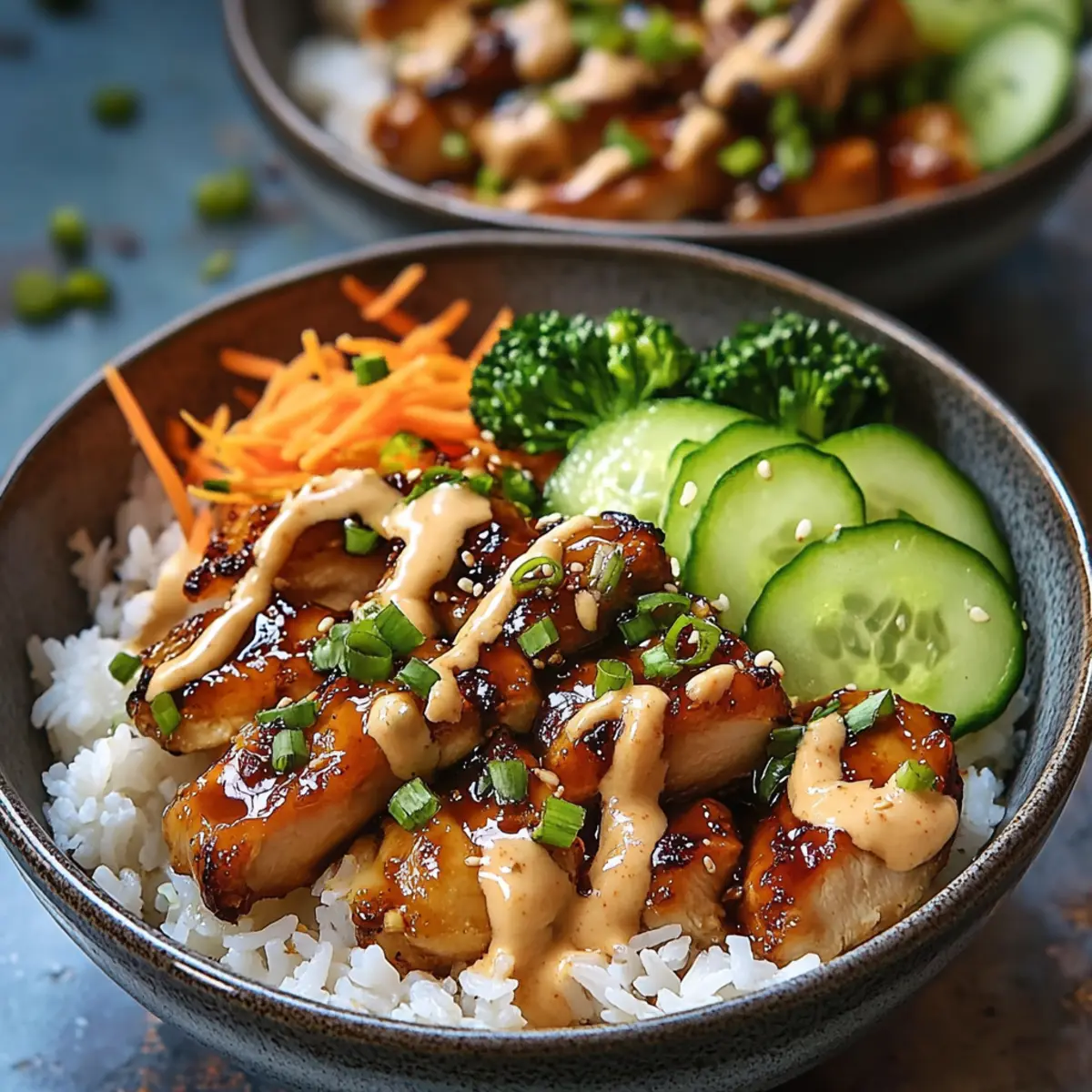 Sticky chicken rice bowls with spicy mayo