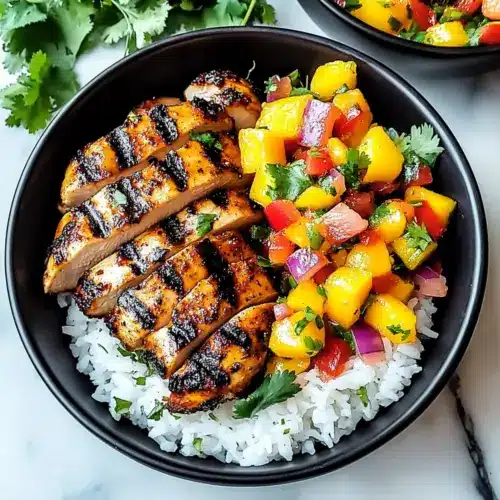 Jerk Chicken Bowls with Mango Salsa and Coconut Rice