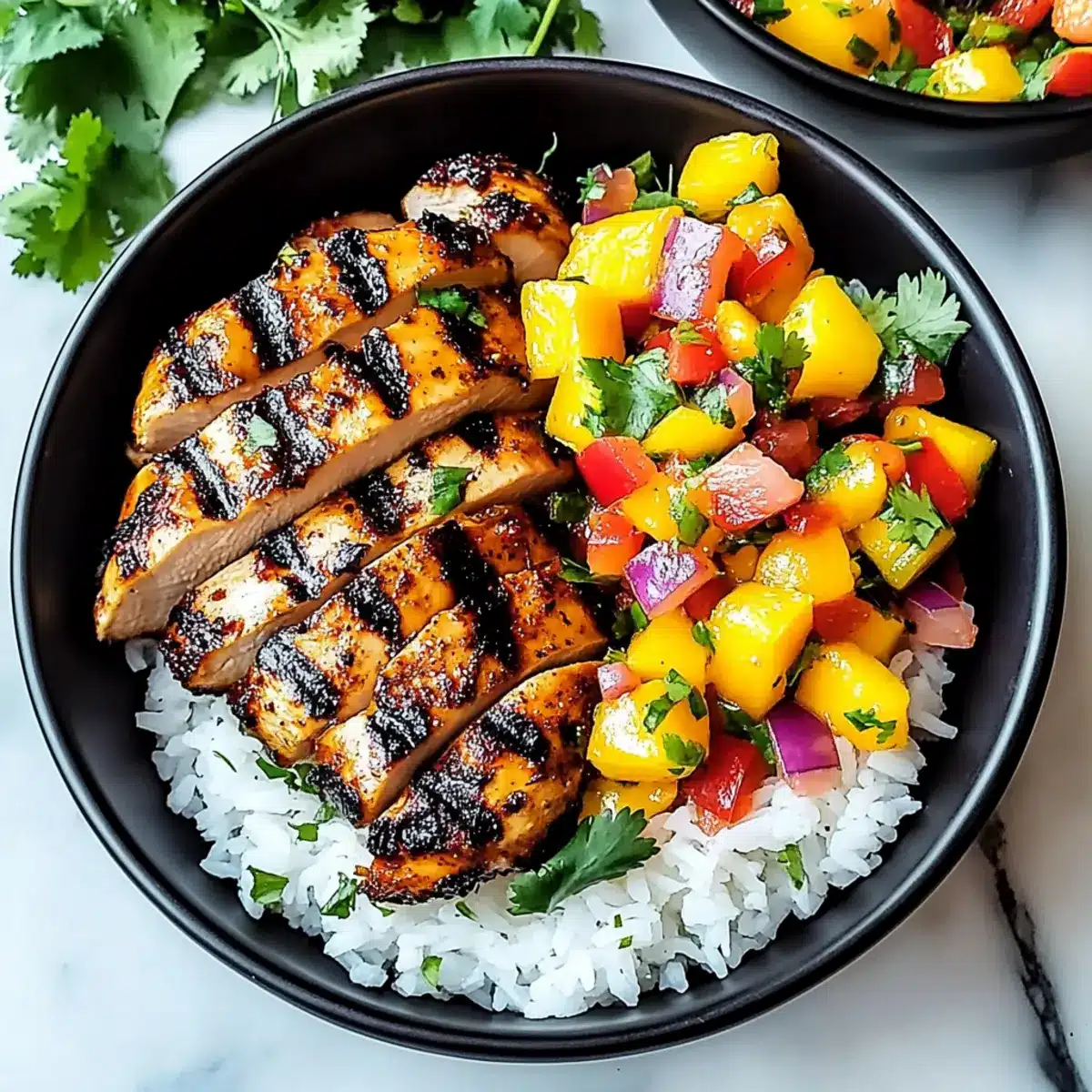 Jerk Chicken Bowls with Mango Salsa and Coconut Rice